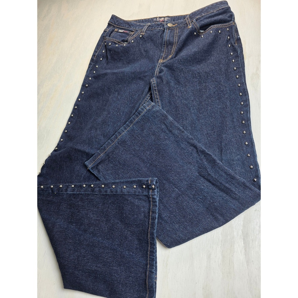 LEI Vintage Y2K Studded Flare Jeans Dark Wash Boho Western Studded Denim Size 11